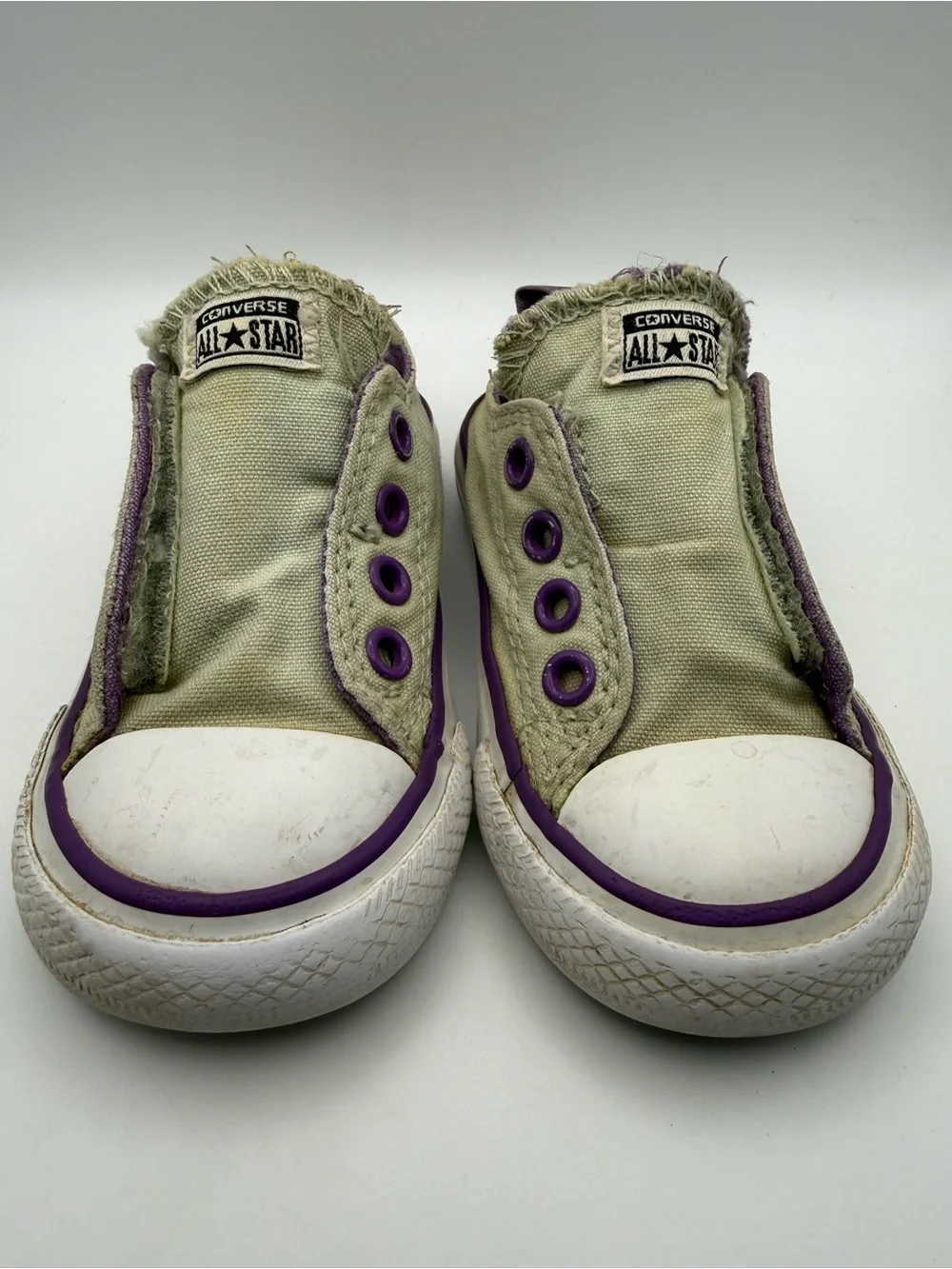 Converse Kids Slip-On Low Top Sneakers - Green with Purple Trim Infant Size 5